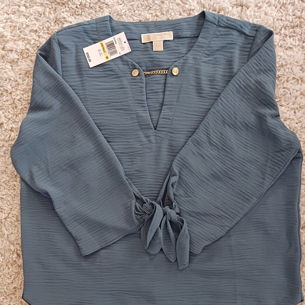New Michael Kors Women's Top Tunic Blue 3/4" Sleeve Business Dressy Embellished